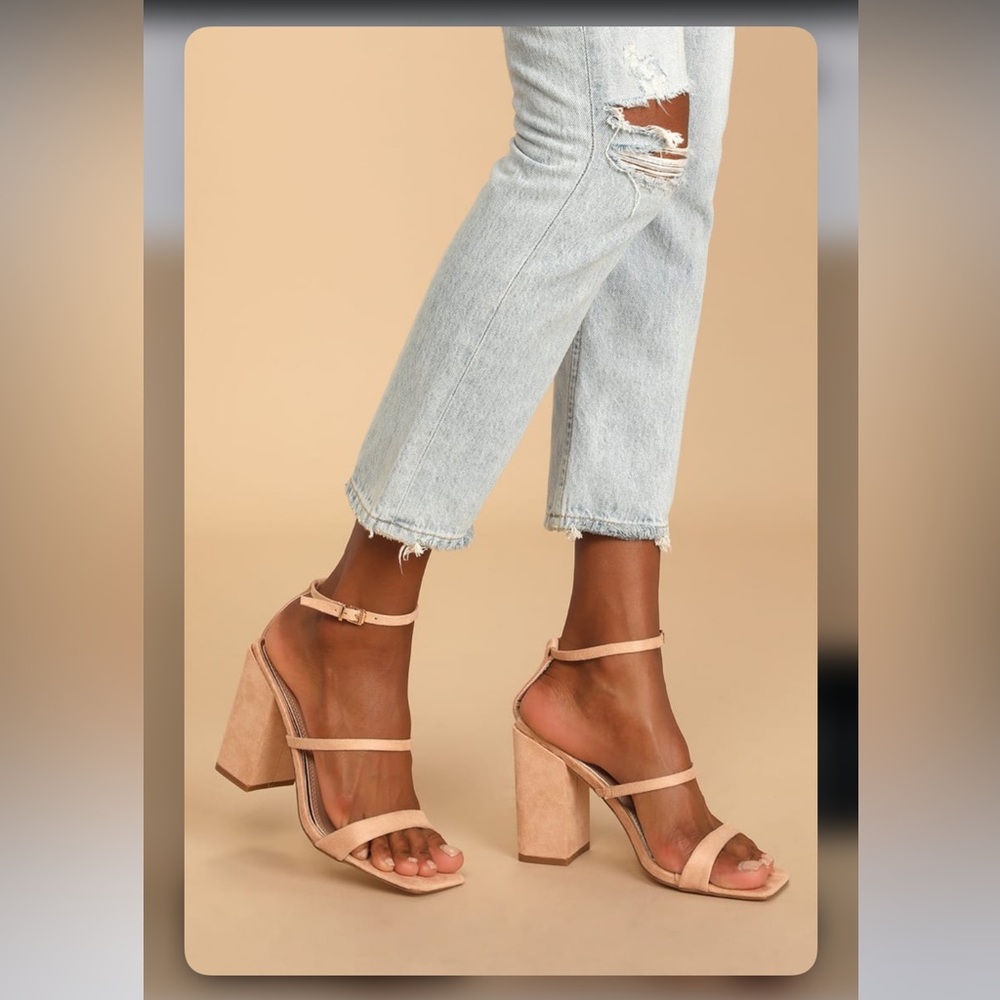 LULUS Mabie Light Nude Suede Ankle Strap High Heel Sandals